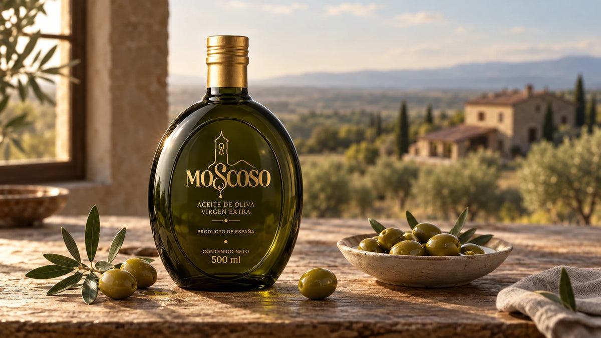 Moscoso aceite de oliva virgen extra 500 ml botella en entorno