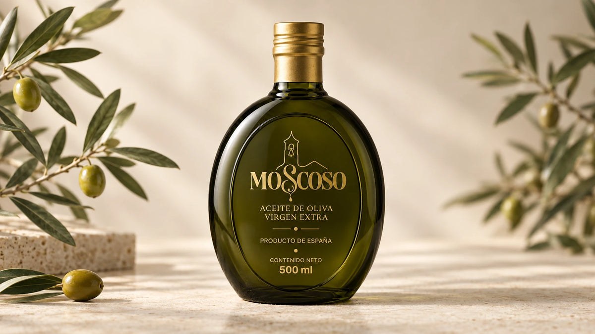 Moscoso AOVE 500 ml, botella frontal