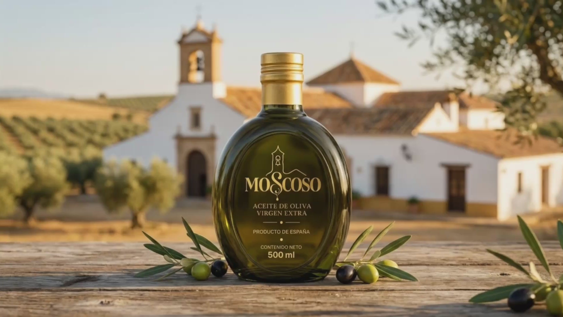 Video del hero Moscoso: botella de aceite de oliva virgen extra Picual